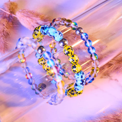 Soleil et ciel | Aide ukrainienne | Bracelet de perles de verre Galaxy